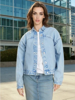 Sinsay - Krótka katana jeansowa z ozdobnymi kryształkami - niebieski