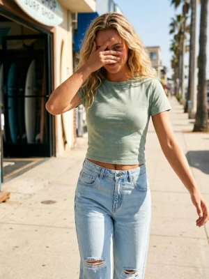 Sinsay - Krótka koszulka z efektem sprania - zielony