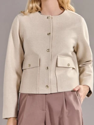 Sinsay - Krótka kurtka z dekoracyjnymi zatrzaskami - kremowy