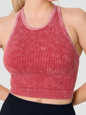 Sinsay - Krótki prążkowany top sportowy - czerwony