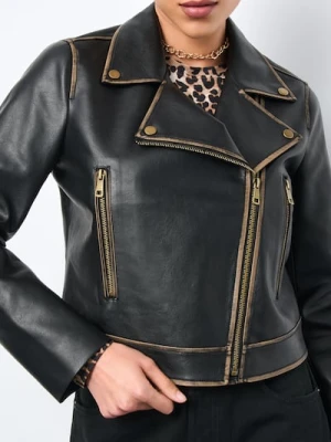 Sinsay - Kurtka biker z imitacji skóry - brązowy