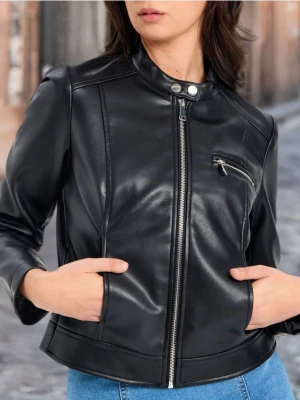 Sinsay - Kurtka biker z imitacji skóry - czarny