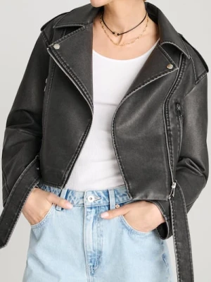 Sinsay - Kurtka biker z imitacji skóry - czarny