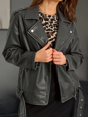 Sinsay - Kurtka biker z imitacji skóry - czarny