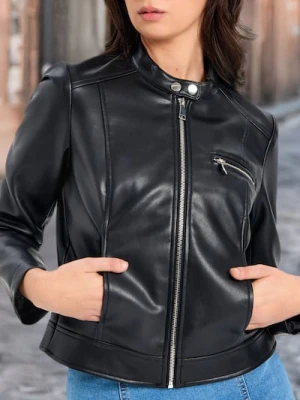 Zdjęcie produktu Sinsay - Kurtka biker z imitacji skóry - czarny