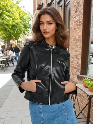 Sinsay - Kurtka biker z imitacji skóry - czarny