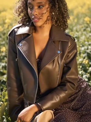 Sinsay - Kurtka biker z paskiem z imitacji skóry - brązowy