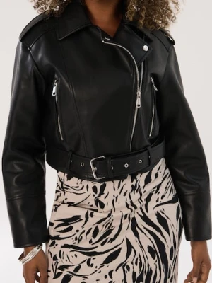 Sinsay - Kurtka biker z paskiem z imitacji skóry - czarny