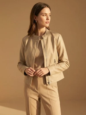 Sinsay - Kurtka biker ze stójką z imitacji skóry - beżowy