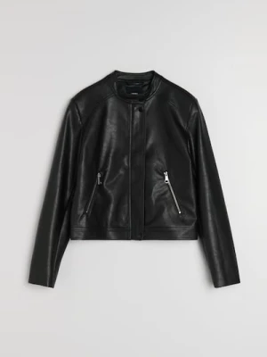Sinsay - Kurtka biker ze stójką z imitacji skóry - czarny