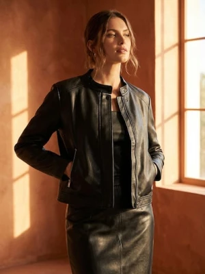 Sinsay - Kurtka biker ze stójką z imitacji skóry - czarny