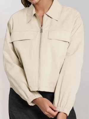 Sinsay - Kurtka bomber z kołnierzykiem - kremowy