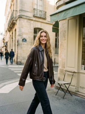 Sinsay - Kurtka bomber z kołnierzykiem z imitacji skóry - brązowy