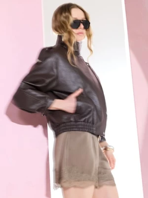 Sinsay - Kurtka bomberka z imitacji skóry - brązowy