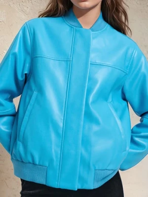 Sinsay - Kurtka bomberka z imitacji skóry - niebieski