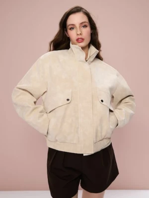 Sinsay - Kurtka bomberka z imitacji zamszu - kremowy