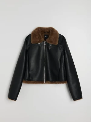Sinsay - Kurtka bomberka z ocieplanym futerkiem - czarny