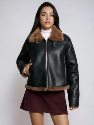 Sinsay - Kurtka bomberka z ocieplanym futerkiem - czarny