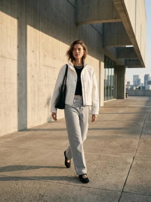 Sinsay - Kurtka bomberka ze stójką i twillowym wykończeniem - biały