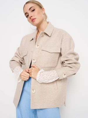 Sinsay - Kurtka koszulowa typu shacket - kremowy