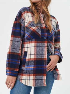 Sinsay - Kurtka koszulowa w kratę - niebieski