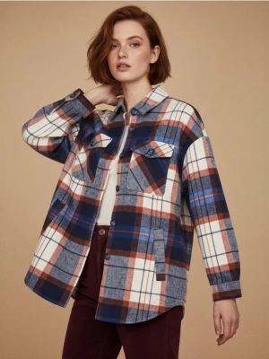 Sinsay - Kurtka koszulowa w kratę - niebieski