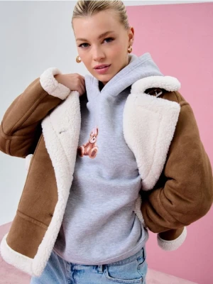 Sinsay - Kurtka pilotka z kożuchem - brązowy