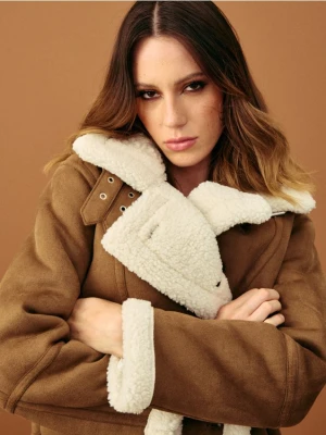 Sinsay - Kurtka pilotka z kożuchem - brązowy