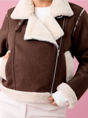 Sinsay - Kurtka pilotka z kożuchem - brązowy