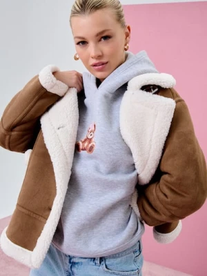 Sinsay - Kurtka pilotka z kożuchem - brązowy