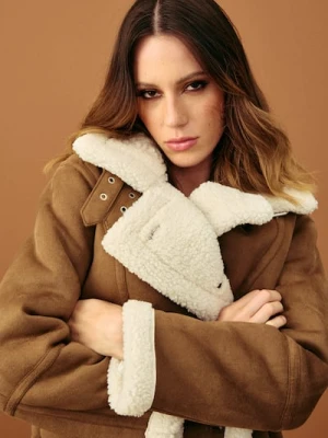 Sinsay - Kurtka pilotka z kożuchem - brązowy