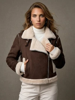 Sinsay - Kurtka pilotka z kożuchem - brązowy