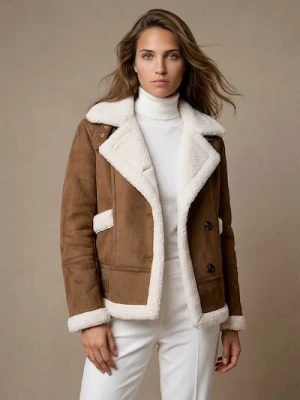 Sinsay - Kurtka pilotka z kożuchem z imitacji zamszu - brązowy