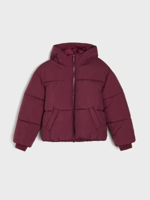 Sinsay - Kurtka puffer z kapturem - bordowy
