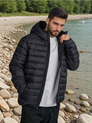 Sinsay - Kurtka puffer z kapturem - czarny