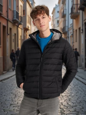 Sinsay - Kurtka puffer z kapturem - czarny