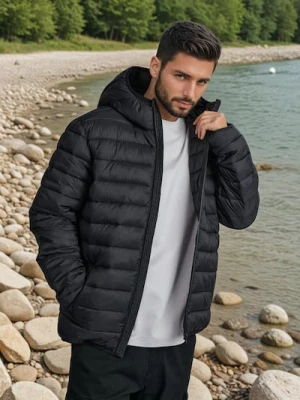 Sinsay - Kurtka puffer z kapturem - czarny