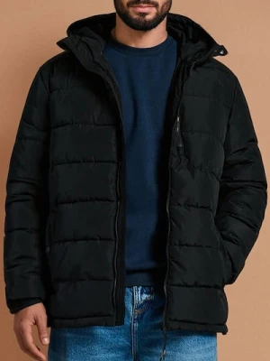 Sinsay - Kurtka puffer z kapturem - czarny