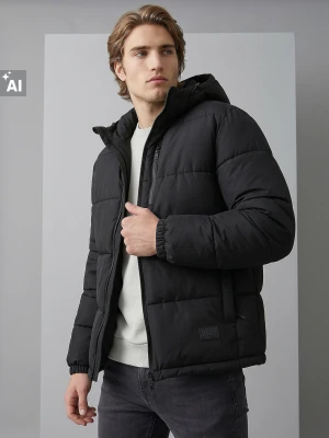 Sinsay - Kurtka puffer z kapturem - czarny