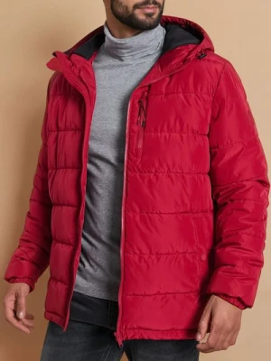 Sinsay - Kurtka puffer z kapturem - czerwony