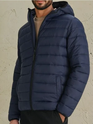 Sinsay - Kurtka puffer z kapturem - granatowy