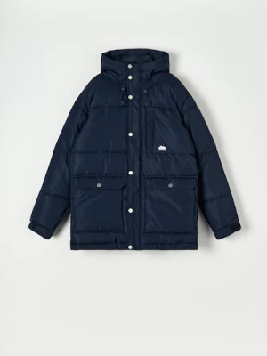 Sinsay - Kurtka puffer z kapturem - granatowy
