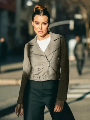 Sinsay - Kurtka ramoneska z imitacją zamszu - zielony