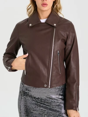Sinsay - Kurtka ramoneska z imitacji skóry - brązowy