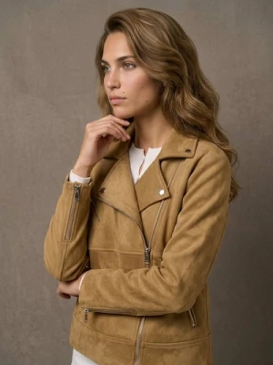 Sinsay - Kurtka ramoneska z imitacji zamszu - beżowy