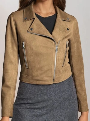 Sinsay - Kurtka ramoneska z imitacji zamszu - brązowy