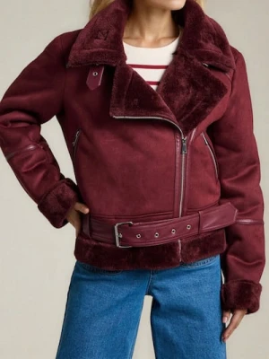 Sinsay - Kurtka ramoneska z kożuszkiem - bordowy