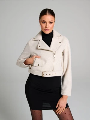 Sinsay - Kurtka ramoneska z paskiem - kremowy