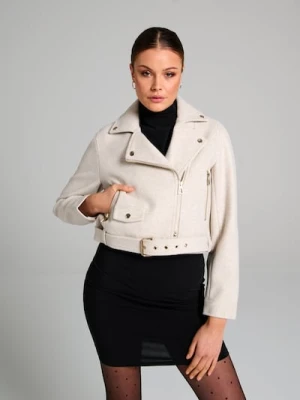 Sinsay - Kurtka ramoneska z paskiem - kremowy