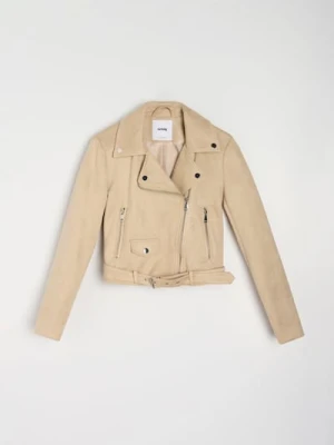 Sinsay - Kurtka ramoneska z paskiem - kremowy